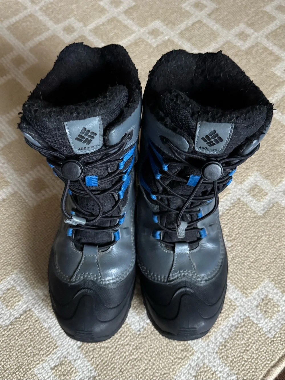 Columbia Bugaboot Celsius Waterproof Snow Boots Gray Blue Boys Size 7